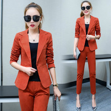 Set female 2019 autumn new temperament solid color wild large size casual small suit + nine pants fashion elegant two-piece 2024 - buy cheap