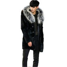 2018 Europe and the United States new Men's Fur tide jacket Coat Imitation Water Mane Hair Fur Fox Fur coat long Hooded jacket 2024 - buy cheap