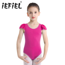 Iefiel-vestido infantil de algodão com mangas plissadas, balé, dança, ginástica, roupa de dança, malha, macacão 2024 - compre barato