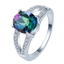 Hainon-anillos de compromiso de boda para mujer, joyas de Color plata para mujer, Anillos de circón cúbico arcoíris de lujo de alta calidad 2024 - compra barato