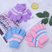 1 Pair Baby Gloves Warm Winter Full Finger Thermal Coral Fleece Kids Boys Girls Colorful Stripe Soft Elastic Solid 2024 - buy cheap