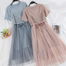 2019 New Fashion Spring Women Short Sleeve Dresses Summer Two Piece Patchwork Mesh Dress Long Sexy Dress Clothing Vestidos WZ758 2024 - buy cheap