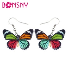 Bonsny-pendientes llamativos de acrílico para mujer y niña, aretes coloridos con diseño de mariposa e insectos, joyería llamativa 2024 - compra barato
