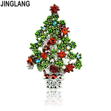JINGLANG Silver Color Brooches Pins Fashion Red Rhinestone Christmas Tree Alloy Brooches Christmas Eve Jewelry 2024 - buy cheap