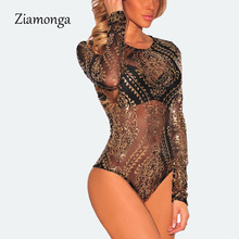 Ziamonga 2017 Autumn Bodysuit Women Sexy O-Neck Gold Print Lace Jumpsuit Romper Black Party Elegant Jumpsuit Overalls For Women 2024 - buy cheap