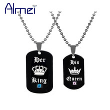 Almei Stainless Steel Necklaces & Pendants Her King and His Queen Black Titanium Beads Couple Necklace Pendant Men Jewelry SN115 2024 - buy cheap