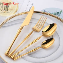 Golden Standing Dinnerware Set 304 Stainless Steel Cutlery Set Slim Waists Knife Fork Set Tableware Cutleries Western Food Set 2024 - buy cheap