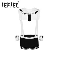 iEFiEL Newest Sexy Gay Mens Male Lingerie Sailor Cosplay Costume Underwear Set Elastic Suspenders Boxer with Collar and Cuffs 2024 - buy cheap