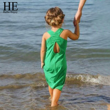 Olá desfrutar vestido menina verão 2021 crianças roupas de marca roupas férias praia de areia verde sem costas vestido crianças roupas 2-6y 2024 - compre barato