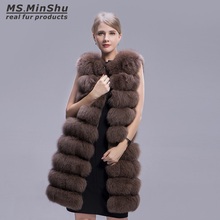 Ms. minshu colete de pele de raposa, colete com pele de raposa real de 90cm de comprimento, roupa externa 100% verdadeira, casaco de inverno fashion com pele natural 2024 - compre barato