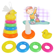 Adorable Yellow Duck Toy With 9 Rainbow Color Stacking Rings Tower Toy, Kids Toddler Bath Tub Play Toy Gift 2024 - buy cheap