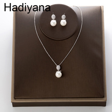 HadiyanaTrendy Noble Lady Micro Inlaid Pendant Earrings Set Simple Pearl AAA Cubic Zirconia Necklace Party Jewelry Gift TZ8094 2024 - buy cheap