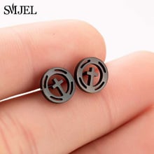 SMJEL-Pendientes de Cruz Negra para hombres y mujeres, aretes de moda, joyería circular, aretes, 2019 2024 - compra barato