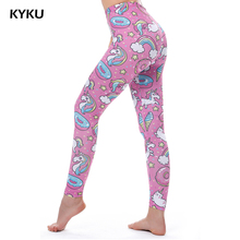 KYKU-mallas de malla para mujer, Leggings sexys de cintura alta, realce, brillantes, con estampado 3d de arco iris, estrella, gato, Donuts 2024 - compra barato