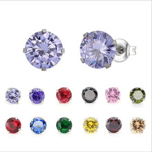 PE84 Titanium Zircon Stud Earrings 6MM Round Colorful Crystal Earring Stainless Steel Jewelry 2024 - buy cheap