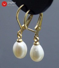 Qingmos Trendy Natural Pearl Earrings for Women with 7-9mm White Drop Pearl & Gold-color Leverback Earring Fine Jewelry-ear537 2024 - buy cheap