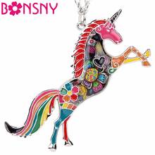 Bonsny Enamel Alloy Horse Unicorn Necklace Pendant Chain Collar Choker Novelty Animal Jewelry For Women Girls Gifts Party Charms 2024 - buy cheap
