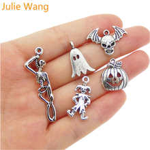 Julie Wang 5pcs Halloween Charms Mixed Pumpkin Skull Ghost Clown Necklace Pendant Jewelry Making Accessory 2024 - buy cheap