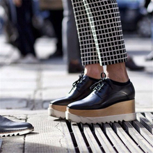 Nova Moda Feminina Estrelas Sapatos Loafer Senhora Do Dedo Do Pé Quadrado lace-up Plataforma de Fundo Grosso Sapatos de Cunha Para As Mulheres Causal sapatos 2024 - compre barato