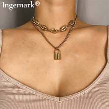 Ingemark Vintage Lover's Lock Pendant Necklace Steampunk Multilayer Alloy Shell Choker Collar Seashell Boho Chain Necklace Gift 2024 - buy cheap