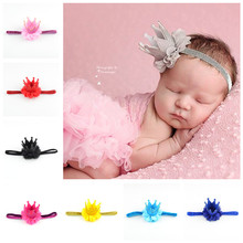 8pcs/lot woman Glitter Felt Crown Headband Birthday Glitter Crown with Elastic Headband and Chiffon Flower FDA210 2024 - buy cheap