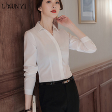 LXUNYI Ladies Office Shirts Solid Long Sleeve Plus Size Slim Womens Tops and Blouses Professional Work Blouses White Blue 4XL 2024 - buy cheap