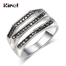 Винтажное ювелирное изделие Kinel, оптовая продажа, кольца с серым кристаллом для женщин, античное тибетское серебряное геометрическое многослойное кольцо в стиле панк, подарок Вечерние 2024 - купить недорого