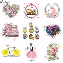 Pulaqi Owl Animals Unicorn Iron on Transfers For Clothing Fabric Baby Kids Applique Badge Hot Vinyl Heat Transfer Stickers H 2024 - buy cheap