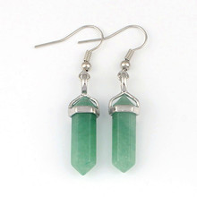 Pendiente pequeño hexagonal Chapado en plata para mujer, aretes de venturina verde Natural, 1 par, 100 2024 - compra barato