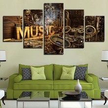 Cuadro de instrumentos musicales para decoración del hogar, cartel Modular de pared, lienzo, pintura, marco moderno, HD, impreso, 5 paneles 2024 - compra barato