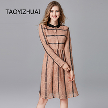 TAOYIZHUAI 2019 New Arrival Autumn Fashion High Street Stripe Plus Size L Fit Apricot Loose Water Souble Women Lace Dress 14248 2024 - buy cheap