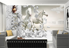 Latest 3D murals, Hd 3d galloping horse  papel de parede,hotel coffee shop restaurant living room sofa TV wall bedroom wallpaper 2024 - buy cheap