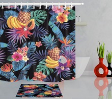 LB-cortina de ducha de papaya con fruta Tropical, flor, piña y plátano, estera de baño, tela de poliéster impermeable para decoración del hogar y bañera 2024 - compra barato