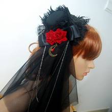Handmade Steampunk Mini Top Hat Hair Clip with Roses Flower Chain Veil Cosplay Hair Accessories 2024 - buy cheap