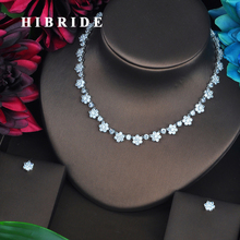 HIBRIDE-Conjunto de joyería brillante para mujer, con forma de flor pequeña conjunto de collar, CZ, accesorios de vestido de novia, N-442 de joyería 2024 - compra barato