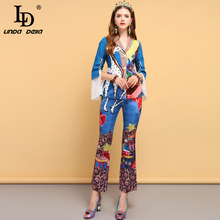 LD LINDA DELLA Fashion Designer Summer Vintage Suits Women's Bow Tie Animal Print Shirt and Floral Printed Pants 2 Pieces Set 2024 - buy cheap