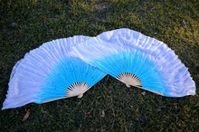 2018 women of high quality silk Chinese belly dance dance fan cheap hot  Turquoise+White double short silk fan 2024 - buy cheap