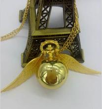 Lady men Golden Wing Pendant Harry Golden Potter Little Snitch Antique Pocket Watch Necklace Girl Women Gift Quartz Watch Chain 2024 - buy cheap