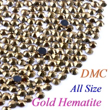 Все размеры! Золотые гематит, DMC исправление горного хрусталя SS6 SS10 SS16 SS20 SS30 стеклянные кристаллические камни горячей фиксации с клеем 2024 - купить недорого