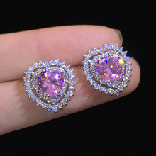 Brincos de pedra de zircônia rosa femininos, brincos pingente de coração grande para mulheres, joias de cristal femininas moda 925 2024 - compre barato