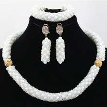 African Wedding Fashion Necklace Set Women Wedding Digest Party Crystal Jewelry Set 2017 White Jewelry Set Free shipping HX802 2024 - buy cheap