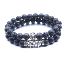 Pulsera con cuentas de piedra de Lava volcánica para hombre y mujer, brazalete con cuentas de Buda, difusor de aceite esencial, oración 2024 - compra barato