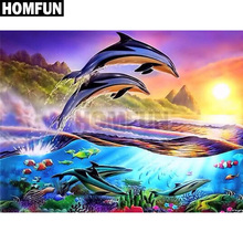 Homfun quadrado completo/broca redonda 5d diy pintura diamante "peixe golfinho mar" bordado ponto cruz 3d casa decoração presente a00361 2024 - compre barato