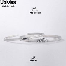 Uglyless-pulseras de plata tailandesa para amantes de la Plata de Ley 925 auténtica, 1 par, hechas a mano, ondas de montaña, pulsera delgada abierta, parejas 2024 - compra barato