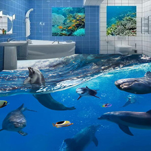 Undersea World Dolphins 3D Floor Painting Mural Wallpaper Bathroom Kids Bedroom PVC Self-Adhesive Waterproof Floor Wallpaper 3 D 2024 - buy cheap