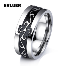 Мужское кольцо ERLUER в европейском и американском стиле в стиле ретро из нержавеющей стали с изображением дракона, черное широкое кольцо в стиле панк 2024 - купить недорого