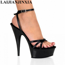 LAIJIANJINXIA-Sandalias de tacón alto de 15CM para mujer, zapatos de verano con correa negra, plataforma Sexy, para fiesta, Pole Dance 2024 - compra barato