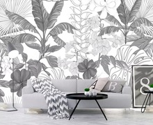 Papel tapiz 3d de tamaño personalizado para dormitorio, Fondo de pared de hojas de plátano de la selva tropical en blanco y negro, para sala de estar y jardín 2024 - compra barato