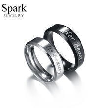Spark Her Beast His Beauty Letter Engraved Couple Rings Stainless Steel Wedding Promise Band Ring For Women Men Engagement Gifts 2024 - buy cheap
