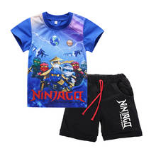 Комплект летней одежды для маленьких мальчиков Ninjago, футболка с коротким рукавом и персонажем мультфильма, милые шорты, комплекты одежды из 2 предметов 2024 - купить недорого